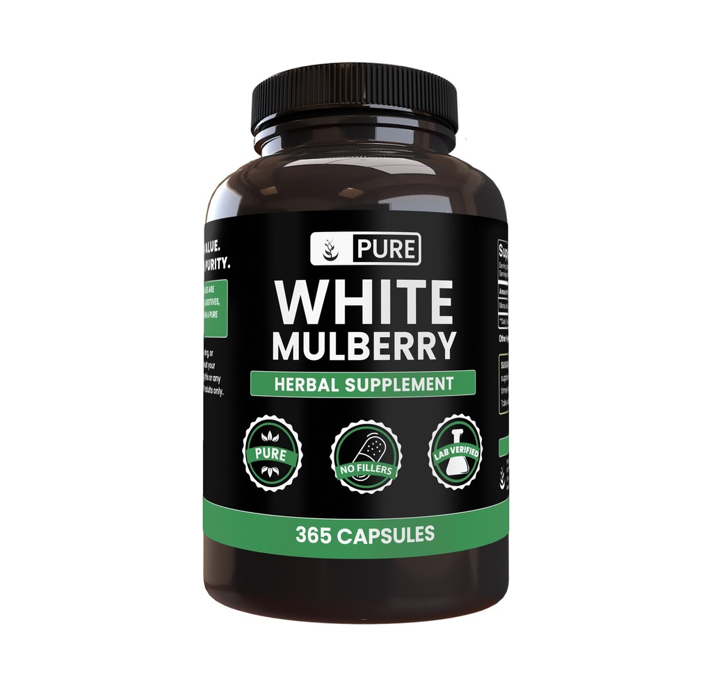 Pure originele ingrediënten Witte Mulberry (365 capsules) Geen Magnesium of Rijst Fillers, altijd zuiver, Lab geverifieerd