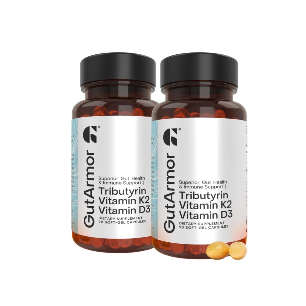 GutArmor Tributyrin Vitamin Complex, 180 Softgels, 350mg Butyrate with D3 3000IU & K2 120mcg, Gut Health Support
