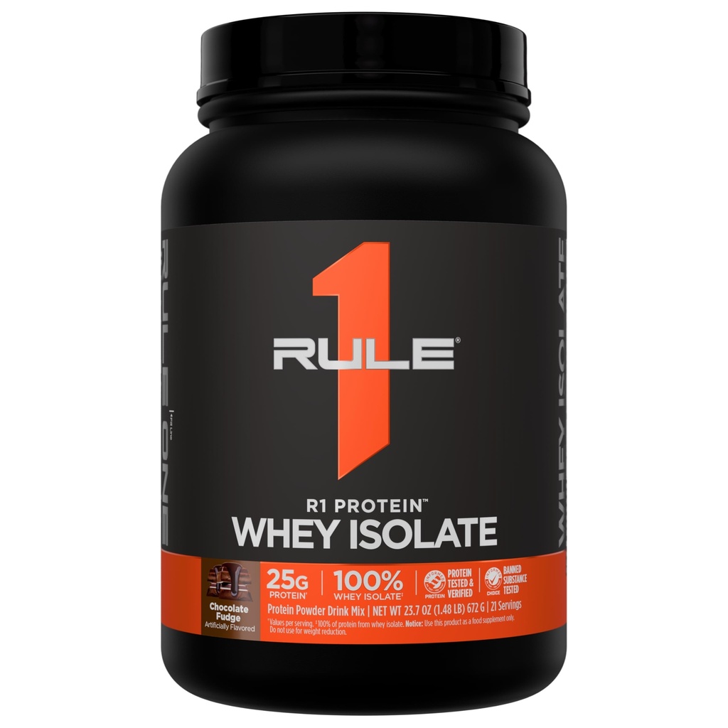 Rule 1 Proteins R1 Protein Whey Isolate - with 25g Protein & 6g BCAA Exclusively from Isolated & Hydrolyzed Sources for Workout Recovery (1.5 Pounds, Chocolate Fudge)