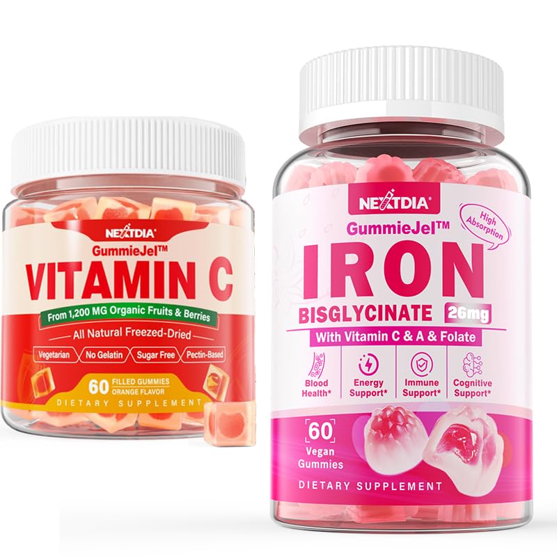Nextdia Whole Food Vitamin C Gummies & Iron Bisglycinate 26mg Filled Gummies