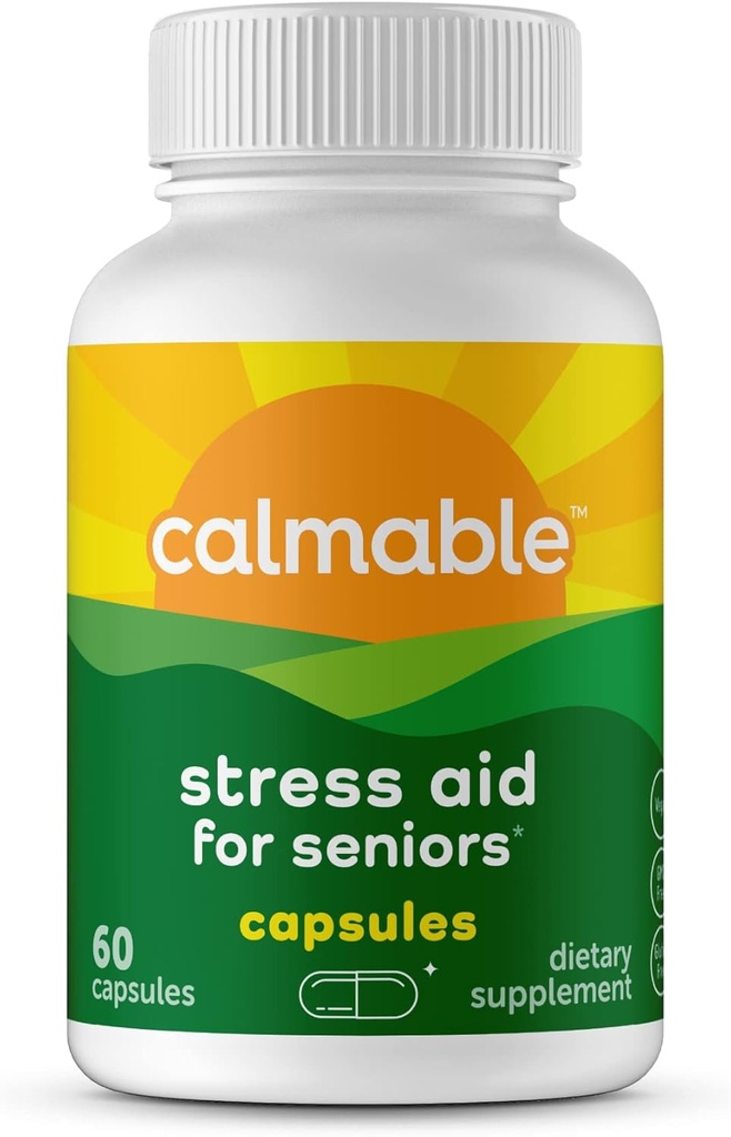 Stress Relief Aid for Seniors - Feel Happy, Calm, Focused and Relaxed - Vegan - L-Theanine, Fosfatidylserine, Ashwagandha - Anti Stress Support Vitamine Dieetsupplement - 60 Capsules