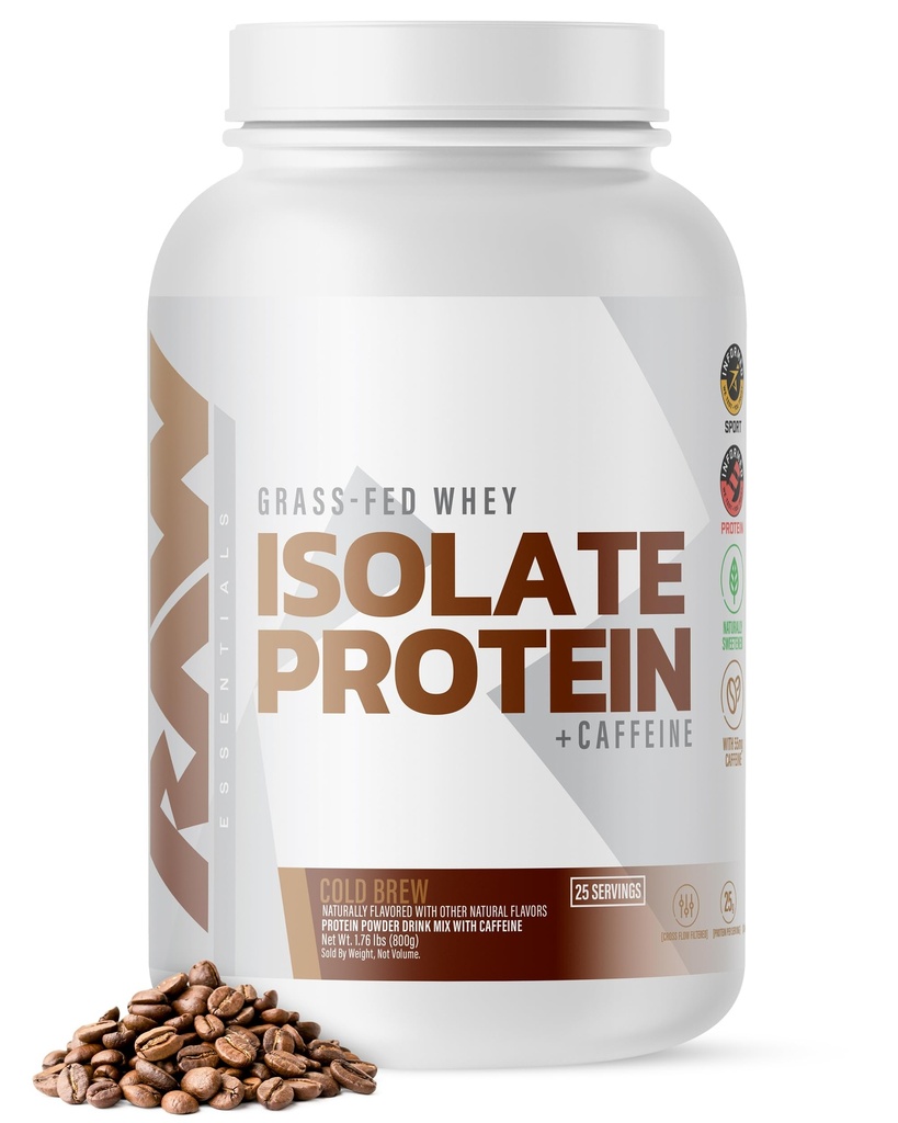 RAW Whey Isolate Protein Powder, Cold Brew - 100% Grass-Fed Sports Nutrition Whey Protein Powder for Muscle Growth & Recovery - Low-Fat, Low Carb, Naturally Flavored & Sweetened - 25 Servings