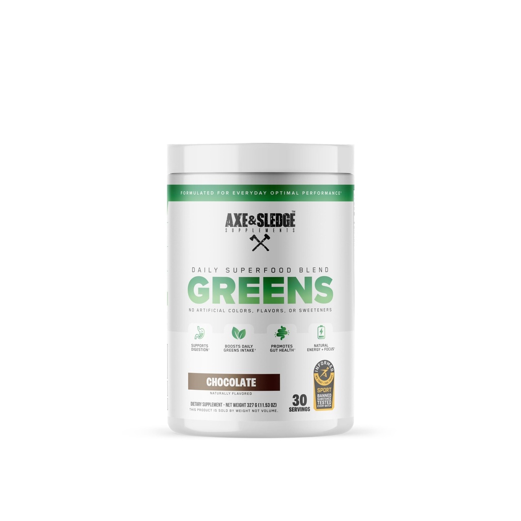Axe & Sledge Super Greens and Reds Powder – Greens Drink with Superfoods, Probiotics & Digestive Enzymes for Energy, Gut Health & Bloating | Chocolate