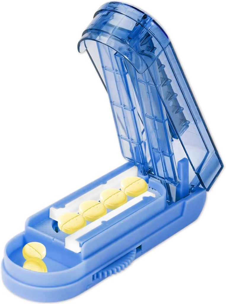 Pillensnijder Splitter voor kleine en kleine pillen, verstelbare tabletten Splitter Nauwkeurig knipt meerdere pillen in een keer. Sharp Blade met veiligheidsbescherming. (Klein blauw)