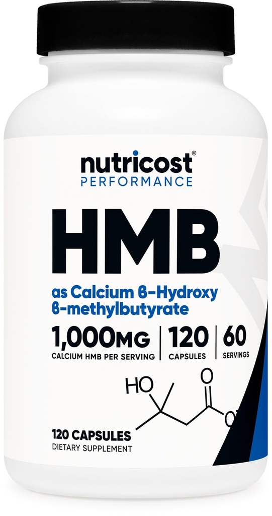 Nutricost HMB (Beta-Hydroxy Beta-Methylbutyraat) 1000 mg (120 capsules) - 500 mg per capsule, 60 porties - Glutenvrij en niet-GMO
