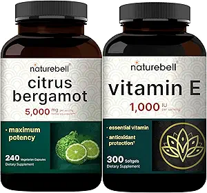 NatureBell Vitamin E Oil Softgels, 1.000iu Per Serving & Citrus Bergamot Veggie Capsules 5.000 mg Equivalent Bundle Pack 