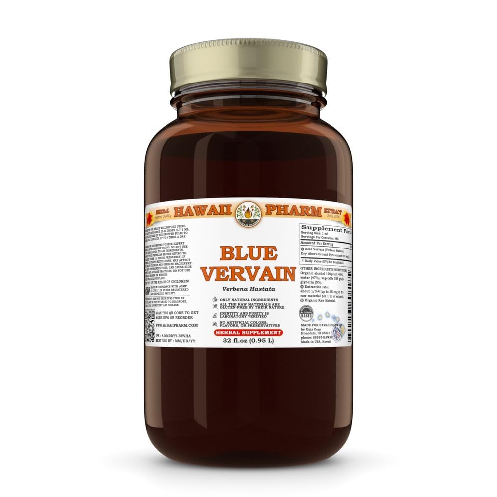 Hawaii Pharm Blue Vervain Extract, Tincture for Relaxation Support, Protects Nervous System, Digestive Support - 32 fl.oz