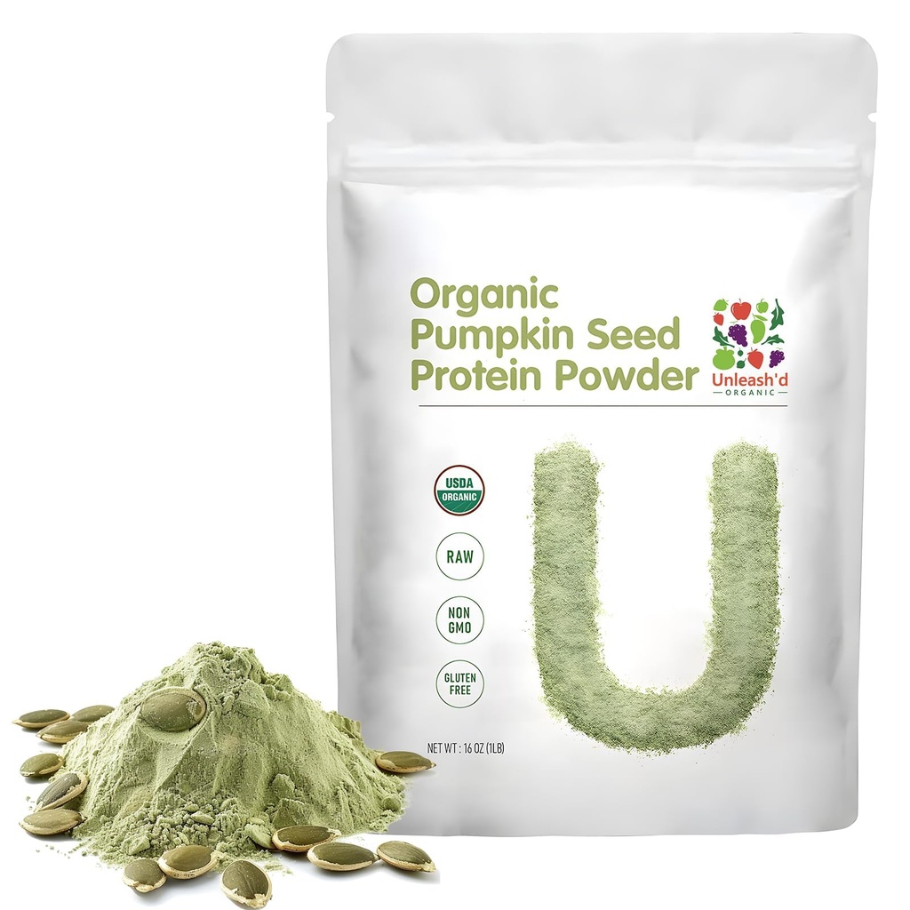 Unleash’d Organic Pumpkin Seed Protein Powder 16oz – Vegan, Non-GMO, Plant-Based Protein, No Artificial Sweeteners, Supports Immune Health