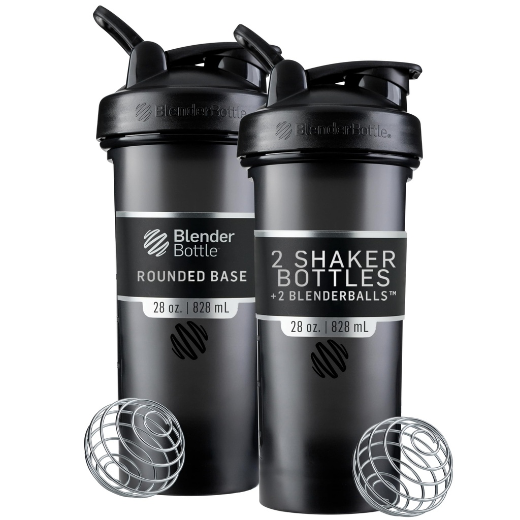 BlenderBottle Classic V2 Shaker Bottle Perfect for Protein Shakes and Pre Workout, 28-Ounce, Black, 2 Pack