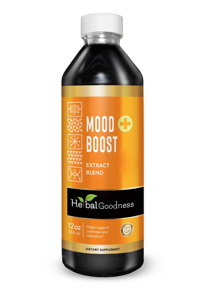 Herbal Goodness Mood Boost 12oz – Herbal Mood Support Supplement with Valerian Root, Ashwagandha & Passionflower | Natural Stress Relief, Relaxation & Focus Support | Non-GMO & Vegan