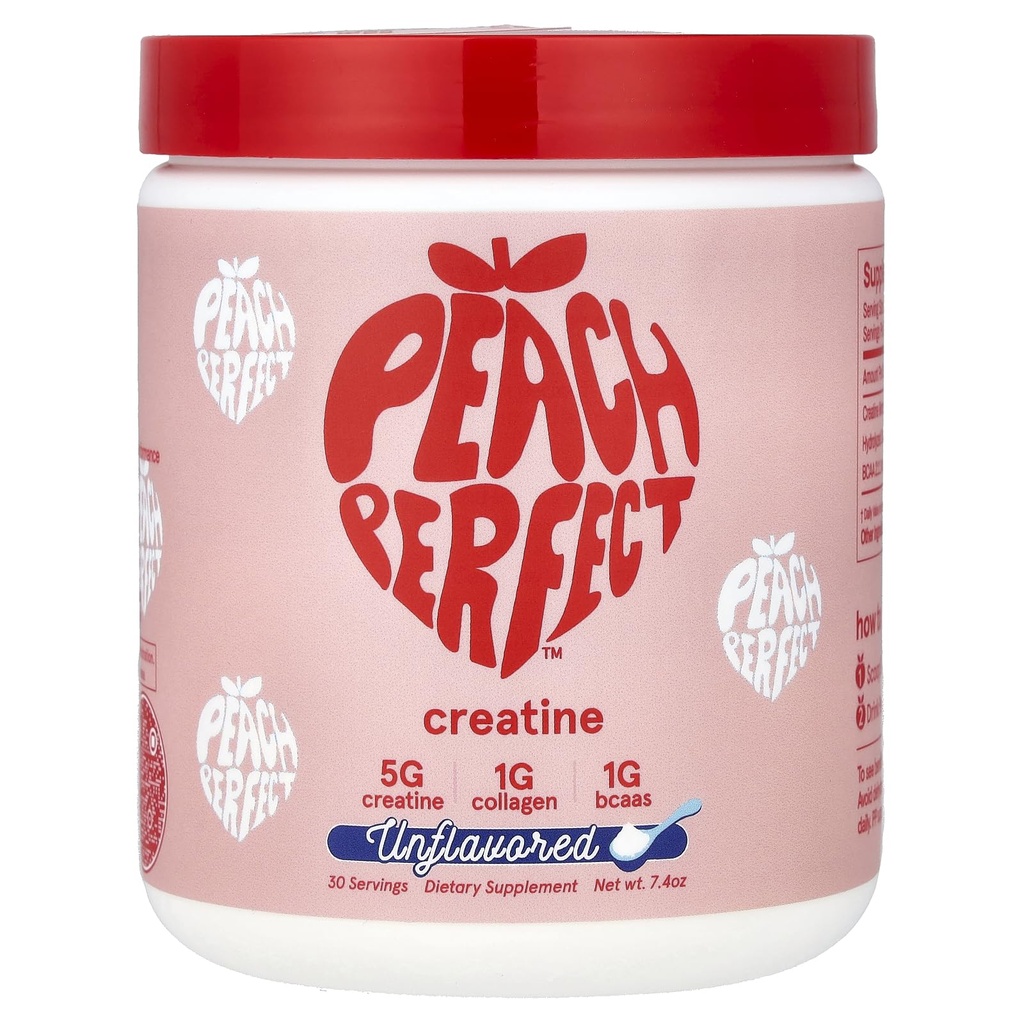 Peach Perfect Creatine for Women – Micronized Creatine Monohydrate Powder with BCAA & Collagen for Glute Strength Support, Boost Energy, Focus, Strength, and Endurance – Unflavored, 30 Servings