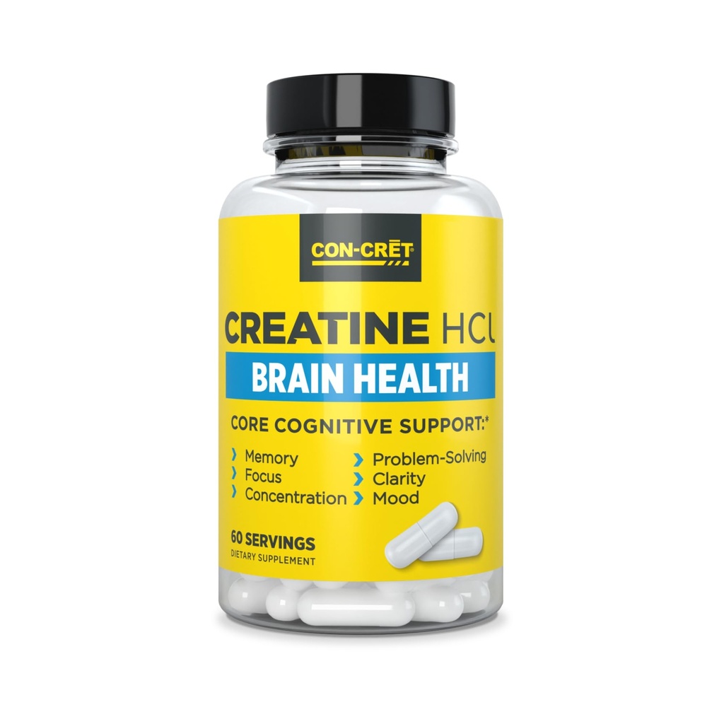 CON-CRET Creatine HCl for Brain Health Capsules – Clinically Tested Support for Memory, Focus, Concentration, Problem-Solving, Clarity, and Mood.* | Made in USA (60 Day Supply)