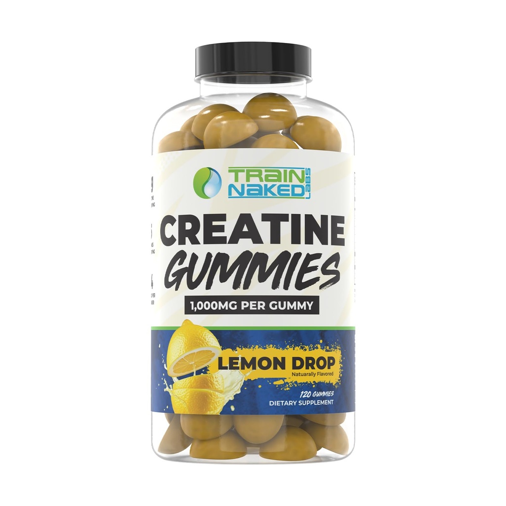 Train Naked Labs Creatine Gummies | Gummy Creatine Chewables for Men & Women | 5g per Serving | Gluten Free & Vegan | 120 Gummies, 24 Servings (Lemon Drop)