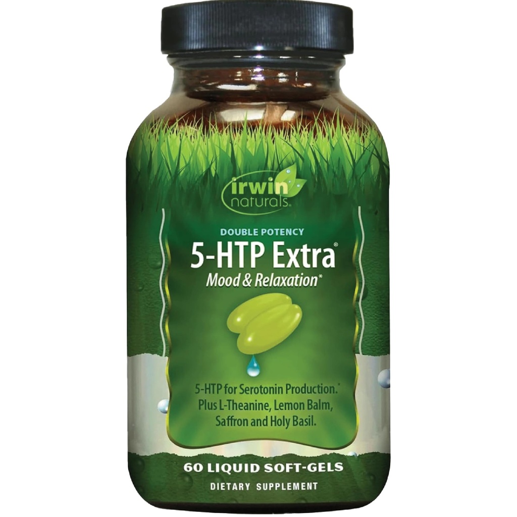 Irwin Naturals Double Potency 5-HTP Extra - 60 Liquid Soft-Gels - voor ontspanning en serotonineproductie - 30 porties