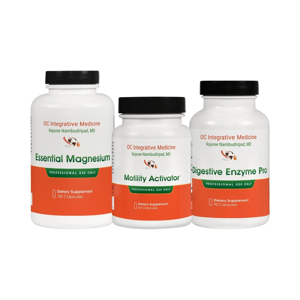 SIBO Bloating Bundle by Dr. Rajsree, Essential Magnesium, 180 Capsules, Motility Activator, 60 Capsules, and Digestive Enzyme Pro, 90 Capsules