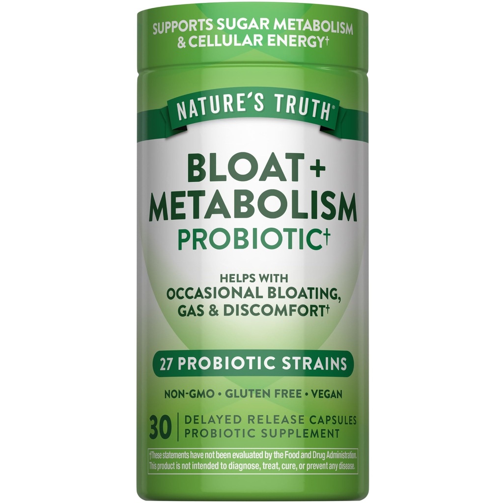 Nature's Truth Bloat & Metabolism Pills | 27 Probiotic Strains | 30 Delayed Release Capsules | Vegan, Non-GMO & Gluten Free Supplement