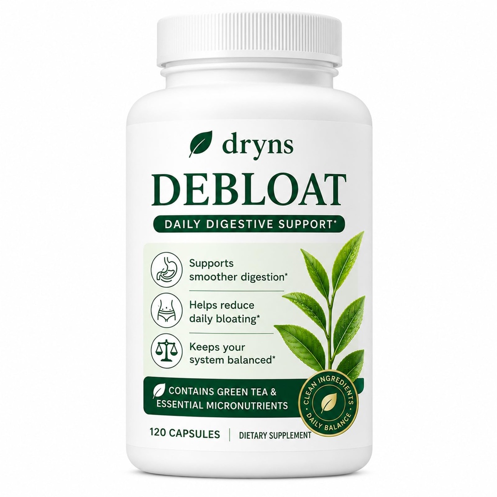 Dryns Debloat Bloating Support Supplement, Daily Digestive Support, Gentle & Non-Greasy，120 Capsules