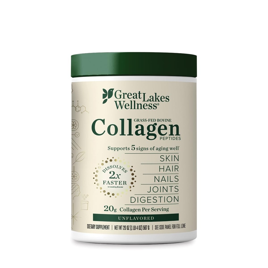 Great Lakes Wellness Collagen Peptides Powder – Supports Skin, Hair, Nails, Joints & Digestion – Hydrolyzed, Quick Dissolve, Non-GMO, Keto & Kosher – Pure Collagen Protein (20 oz, 28 Servings)