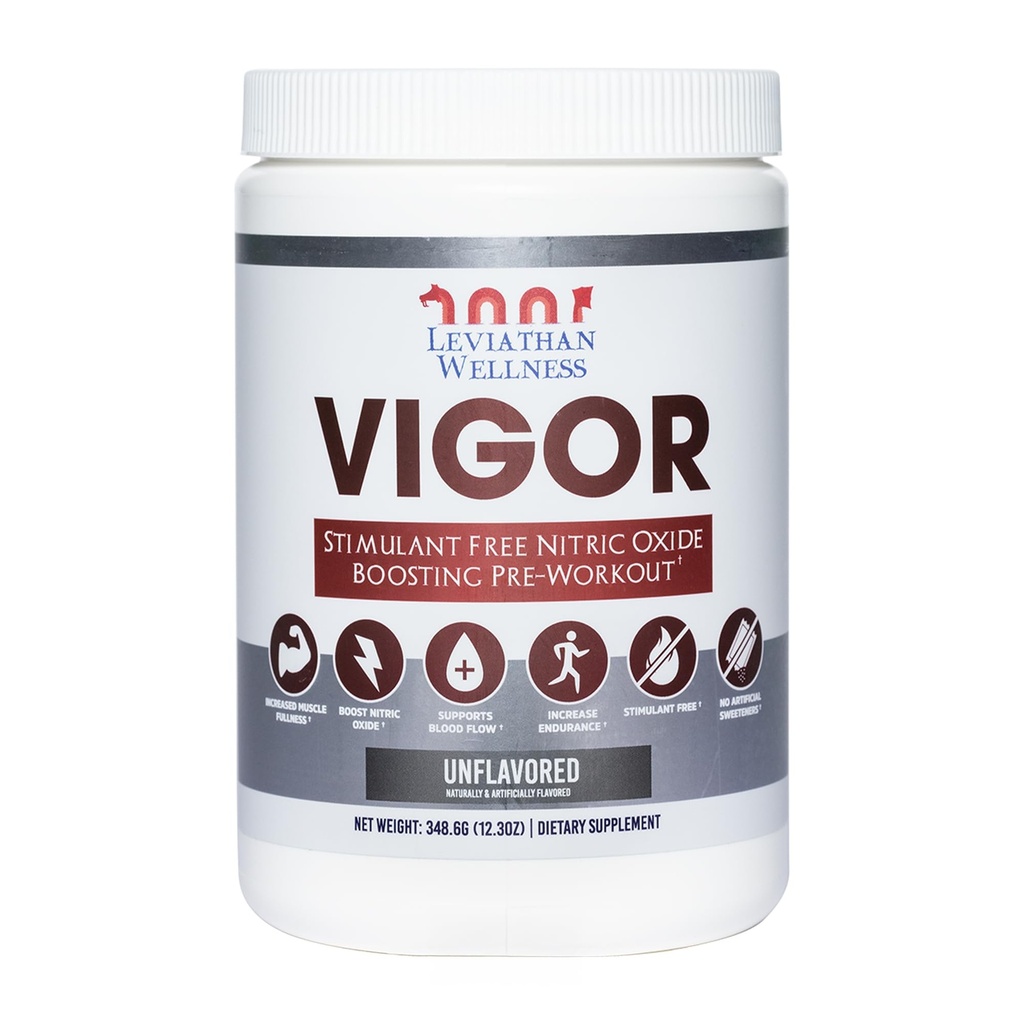 Vigor - Stimulant-Free Nitric Oxide Pre-Workout Powder | L-Citrulline (5000 mg), Malic Acid (2000 mg), GlycerPump (1500 mg)| Unflavored | 30 Servings, 9.62g Each | Made in The USA