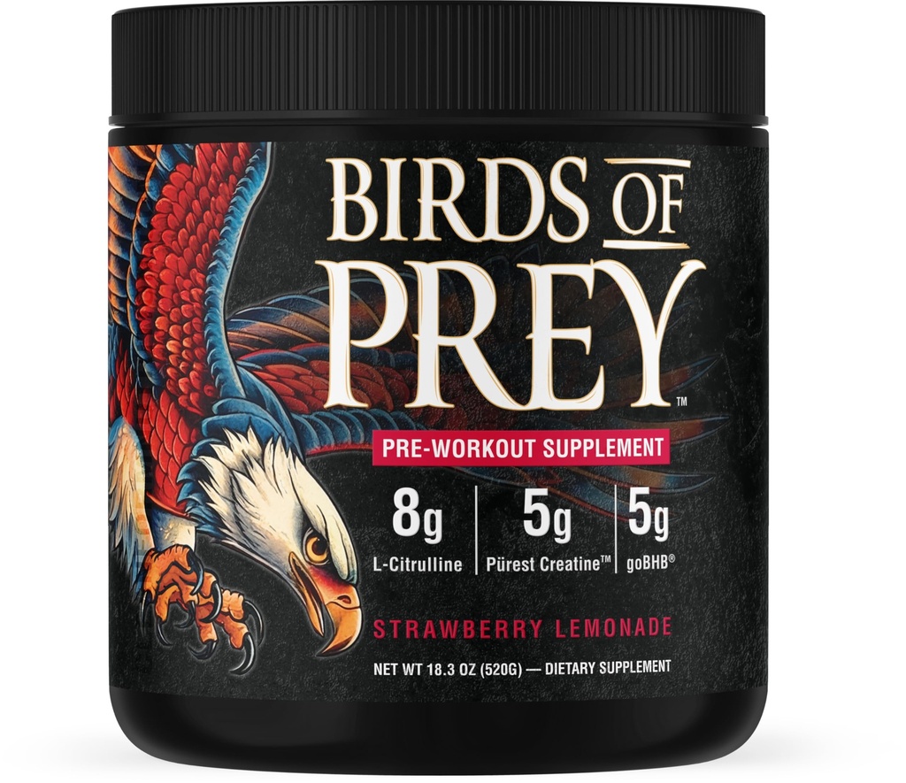 Birds of Prey goBHB® Caffeine-Free Pre-Workout Powder - Smart Energy, Supports Blood Flow, Endurance & Mental Clarity | Natural Performance Support | 20 Servings (Strawberry Lemonade)