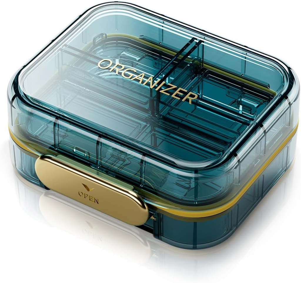Portable Travel Pill Organizer met 7 Compartments - Perfecte Weekly Pill Case Waterproof Pill Box voor dagelijkse vitamines en medicijnen, kleine pil Container voor zaktas (blauw)