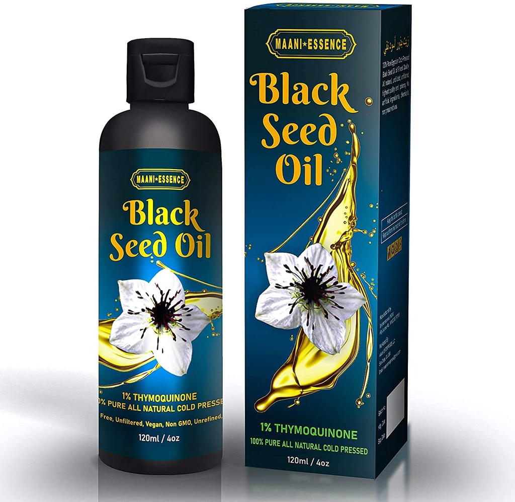 Maani ETHIOPIA'S FINEST Black Seed Oil 100% Pure Cold Pressed Ethiopian Premium Seeds Cumin All Natural Nigella Sativa Kalonji Herbal Edible Blackseed 2.79% Thymoquinone TQ (4oz / 120ml)