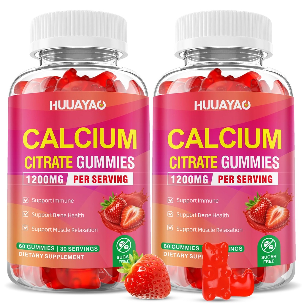 Calcium Citrate Gummies 1200mg, Chewable Calcium Supplements for Women & Men, High Absorption Calcium Gummies for Bone, Muscle & Immune Support, Sugar Free, Strawberry Flavor 120 Count