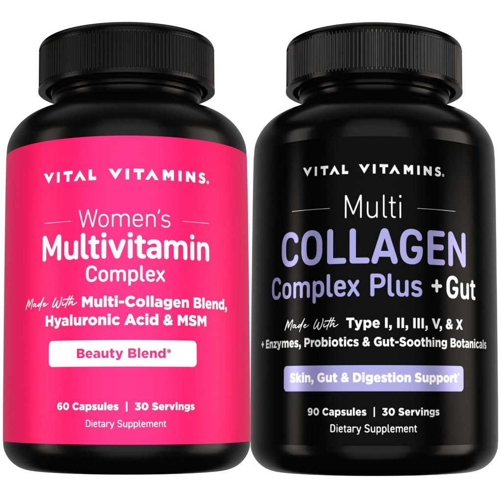 Vital Vitamins Women's Multivitamin 60 ct + Multi Collagen Complex Plus + Gut 90 ct