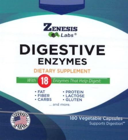 Digestive Enzymes - with Amylase, Bromelain, Protease, Lipase, & 14 Other Enzymes - 180
