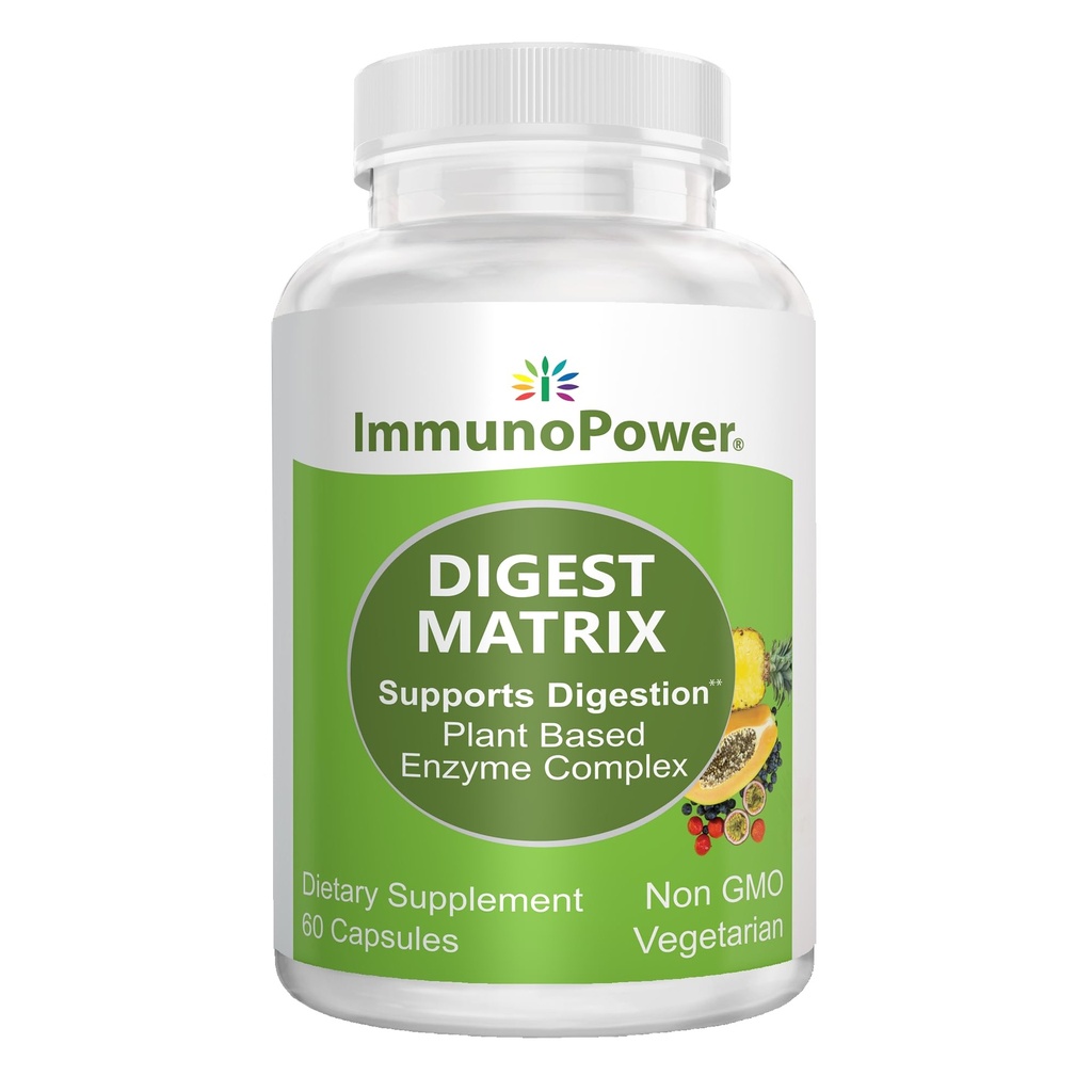 Digest Matrix with 18 All-Natural Enzymes. Breakdown Carbs, Protein, Fiber & Lactose, Bloating Relief, Aids Digestion, Comfort. Non-GMO, Vegetarian, 60 Capsules
