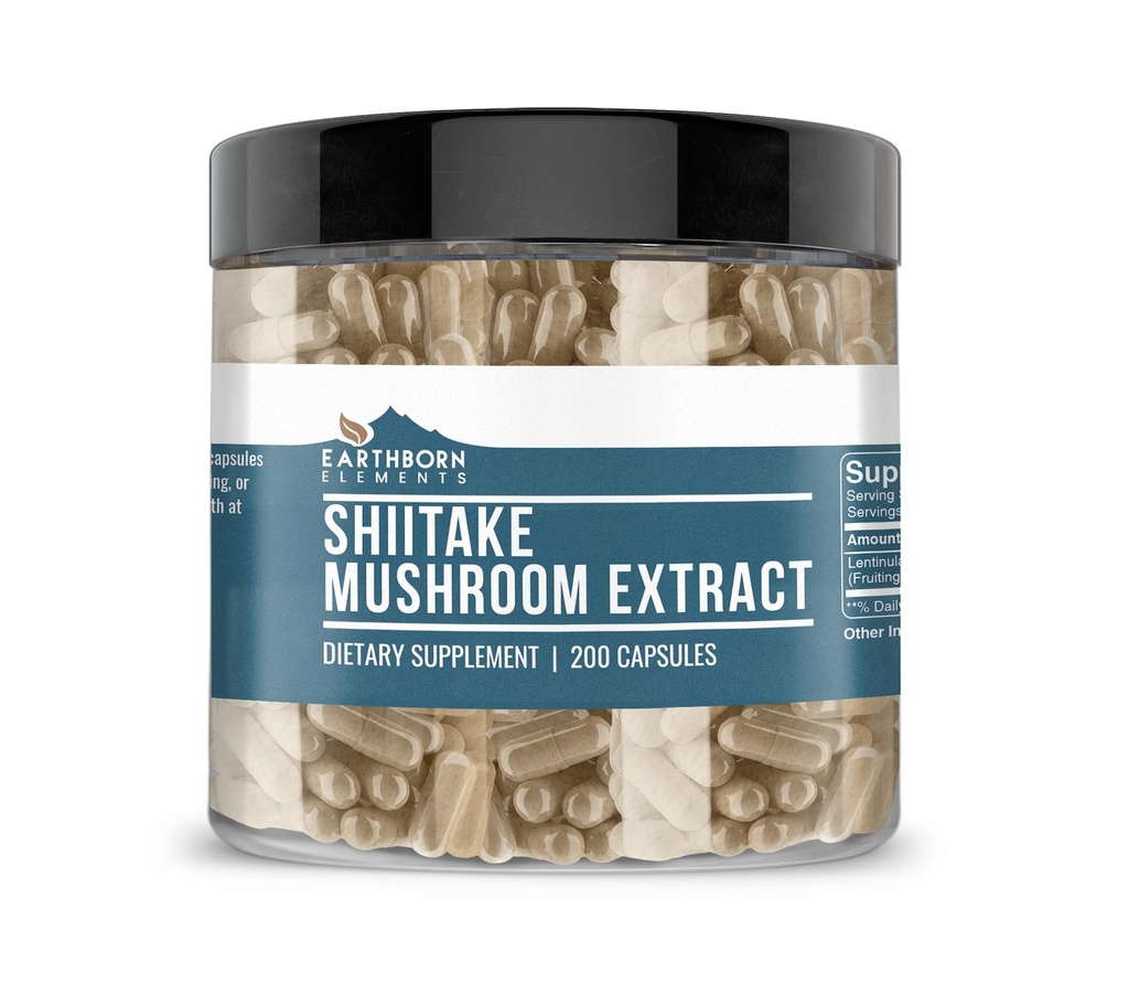 Earthborn Elements Shiitake Mushroom Extract 200 Capsules, Pure & Onverdund, Geen Additieven