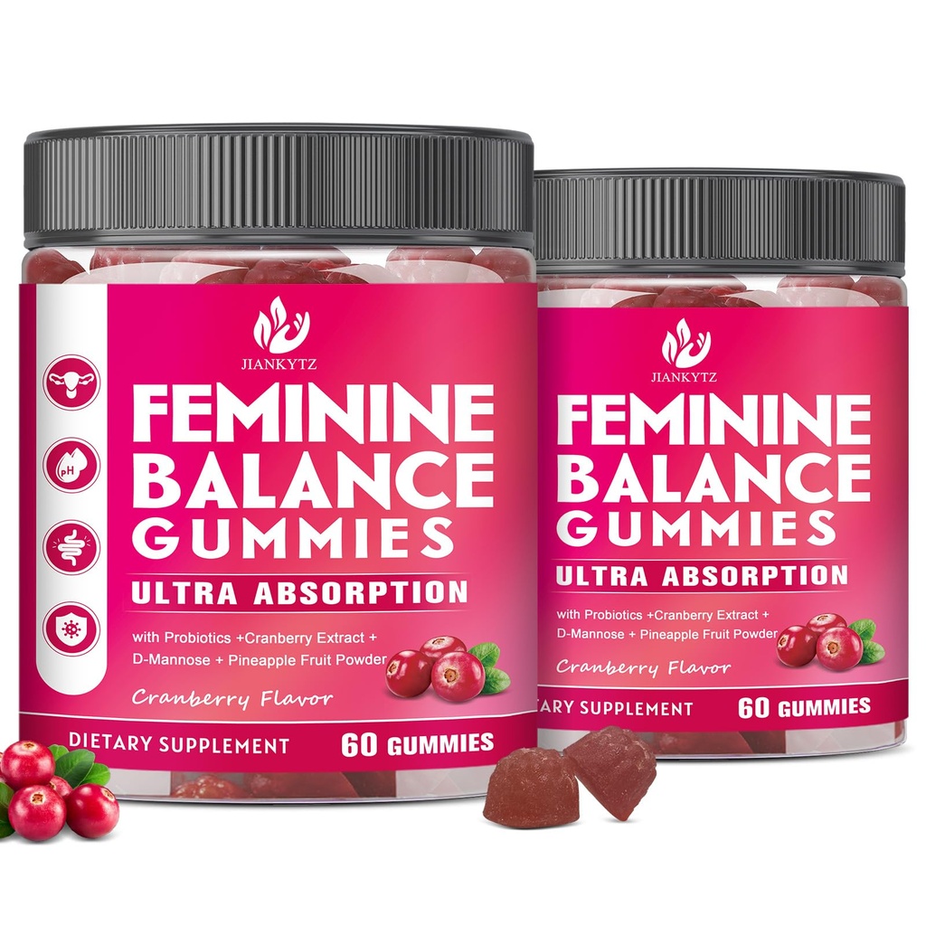(2 Pack) Sugar Free Premium Feminine Balance Gummies for Women - Vaginal Health, Antioxidant, Digestive Health, PH Balance Support, Vaginal Probiotics for Women Gummies, Max Absorption