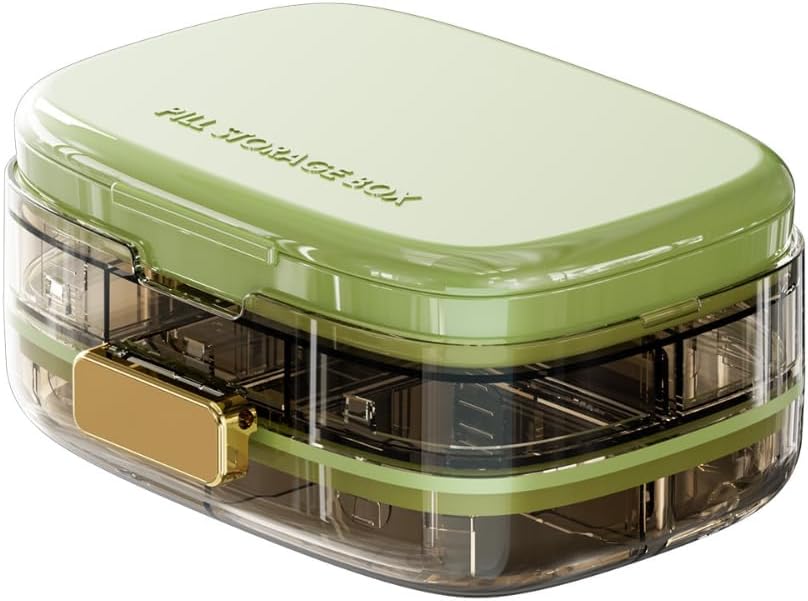 Pillen Organisator met extra compartiment voor Plasters & Swabs, draagbare medicijnen & supplementen Container, grote pillen geval voor zowel thuis & reizen (Groen)