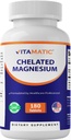 Vitamatic Chelated Magnesium 300mg (Per 1 Tablet) - 180 Tablets - as Amino Acid Chelate & Oxide - Supports Muscle, Nerve, and Heart Health - Non-GMO, Vegan, Gluten Free, & Made in the USA