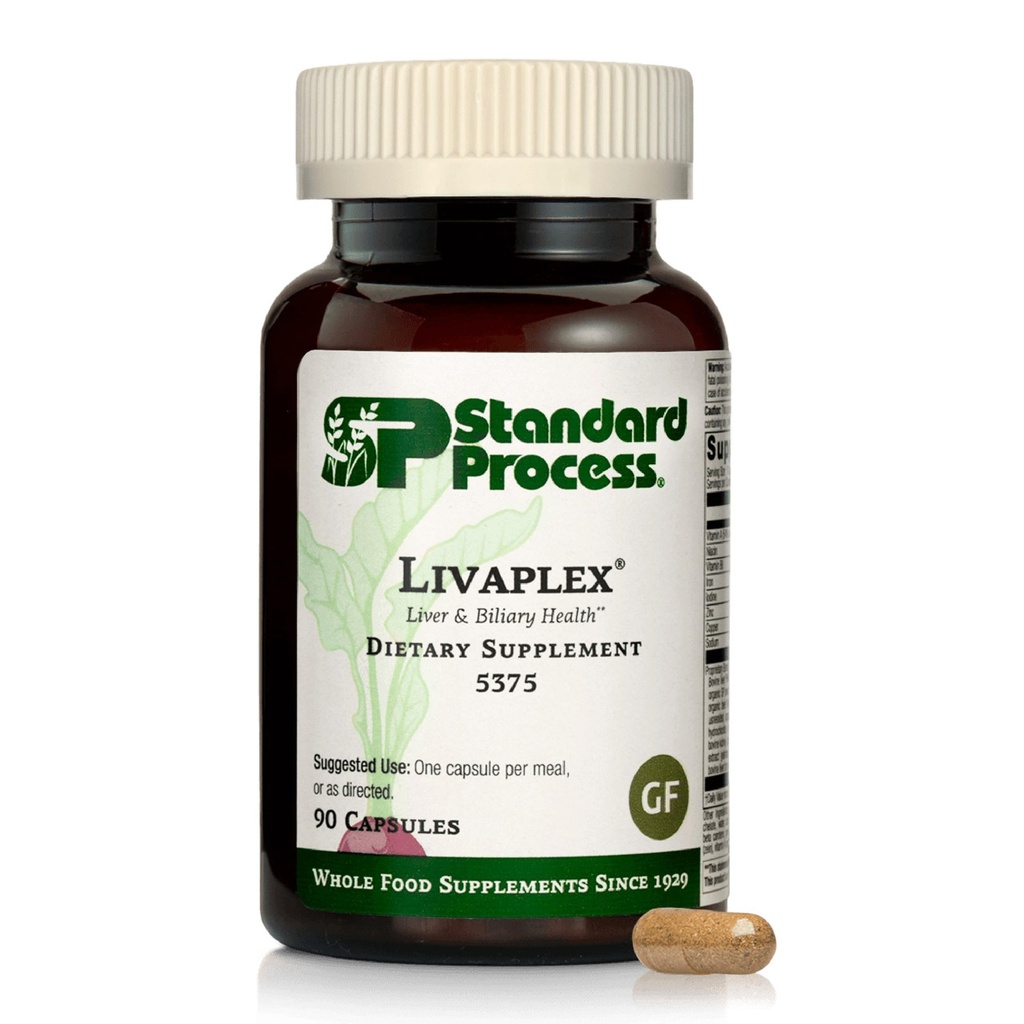 Standard Process Livaplex - Whole Food Bowel, Digestion and Digestive Health, Liver Health and Gallbladder Support with Spanish Black Radish, Betaine Hydrochloride, and Organic Carrot - 90 Capsules