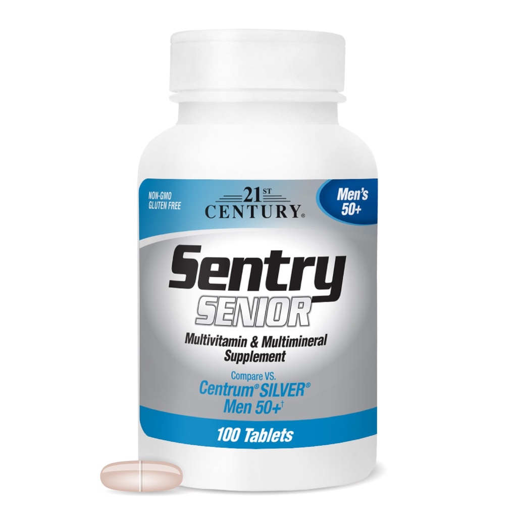 21e eeuw Sentry senior mannen 50Plus tabletten, wit ongeparfumeerd 100 Tellen