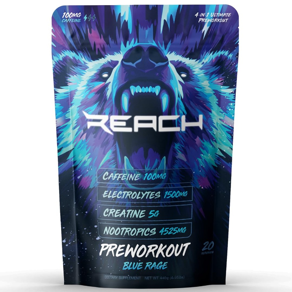 Pre Workout Supplement - Fitness Supplements, Workout Supplements - Energy Supplement for Men and Women - 100 mg Caffeine - Blue Rage