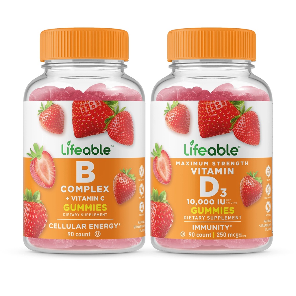 Levensvatbaar B Complex + Vitamine D 10000 IE, Gummies Bundle - Grote Proeverij, Vitaminesupplement, Glutenvrij, GGO-vrij, Kauwbaar