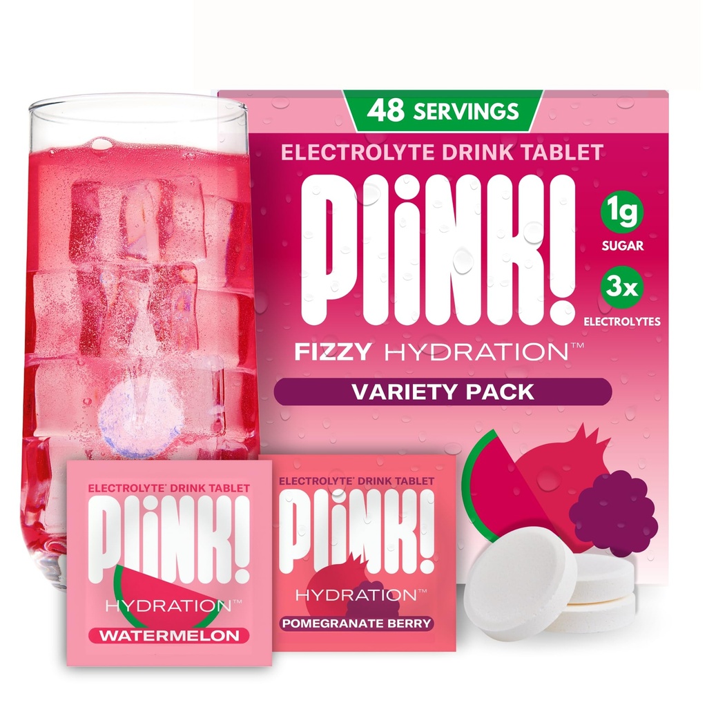 Plink! Fizzy Electrolyte Drink Tablets voor dagelijkse hydratatie - 48ct Electrolyte Tablets + Natrium, Kalium, Magnesium, Low-Calorie, Low-Sugar Keto Electrolytes Poeder Hydration Packets Watersmaak