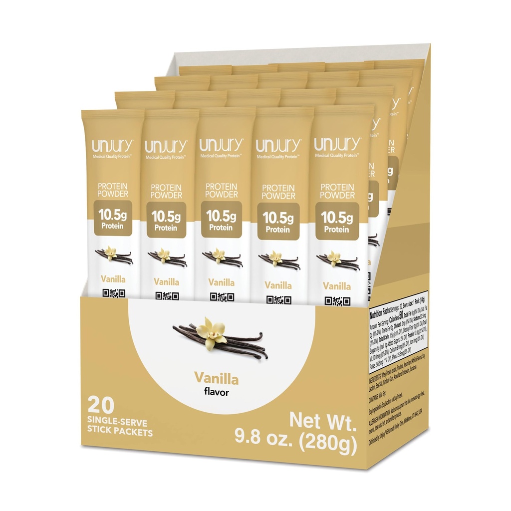 Unjury Whey Protein Powder Individual Stick Packs | Vanilla | 10.5g 100% Whey Isolate Protein Powder | Low Carb and Lactose Free | Gluten Free | Certified Kosher | 20 Servings