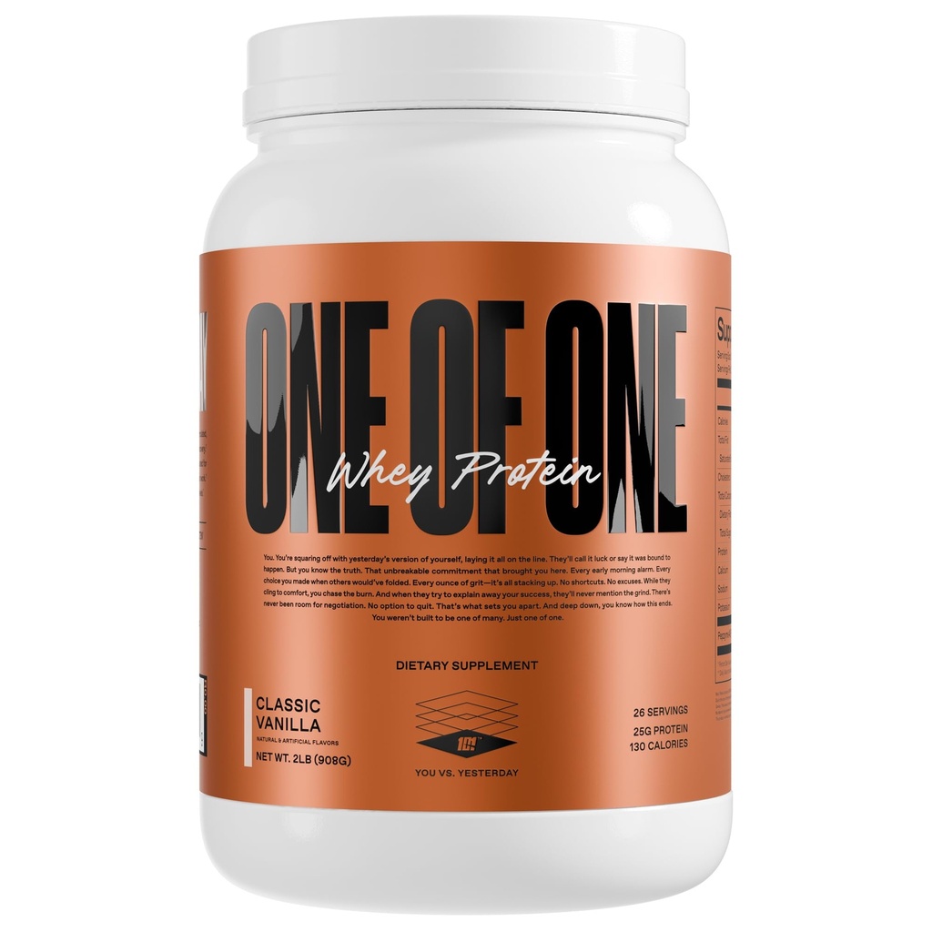 ONE of ONE Whey Protein Powder – 25g Whey Protein Concentrate with Digestive Enzymes, Gluten Free, Low Carb, Post-Workout Recovery – Classic Vanilla Flavor, 2lb