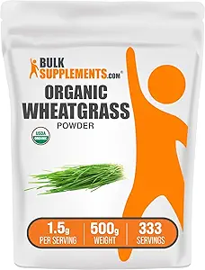 BulkSupplements.com Organic Wheatgrass Powder - Organic Super Greens Powder, Superfoods Supplement - Vegan & Glutenvrij, 1,5 g per portie, 500 g (1,1 lbs) (verpakking van 1)