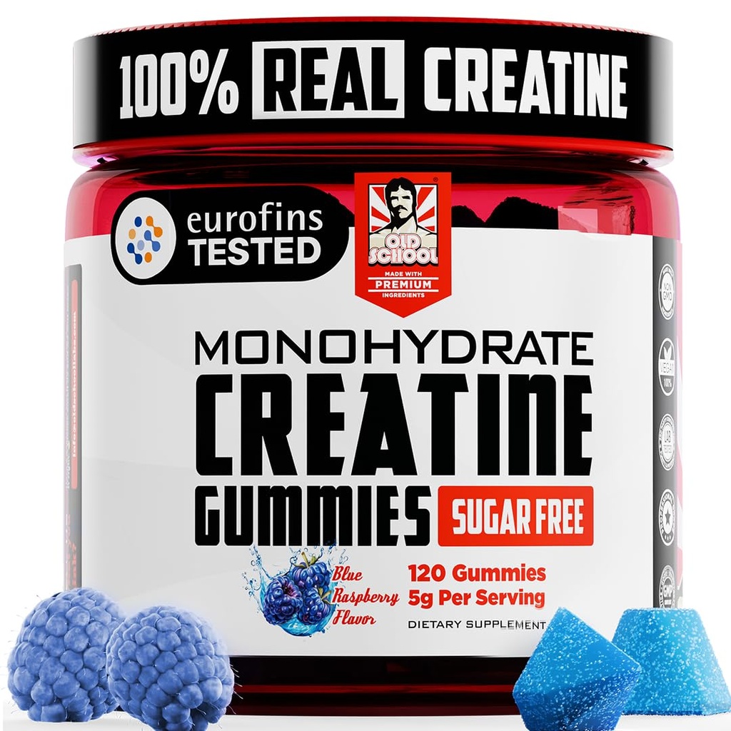 Old School Labs 5000mg Creatine Monohydrate Gummies, Optimized for Men and Women, Supports Lean Muscles & Recovery, Energy & Stamina - Real Creatine and Third Party Tested, 30 Servings, 120 Ct