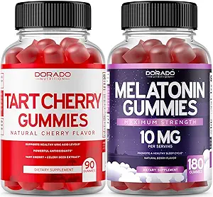 Tart Cherry Gummies Uric Acid Level Support (90 Count) - Advanced 2400mg Equivalent Extract with Celery Seed Melatonin for Adults (180 Count) - Quick Dissolve Melatonin 20mg - NonGMO, Vegan & USA Made