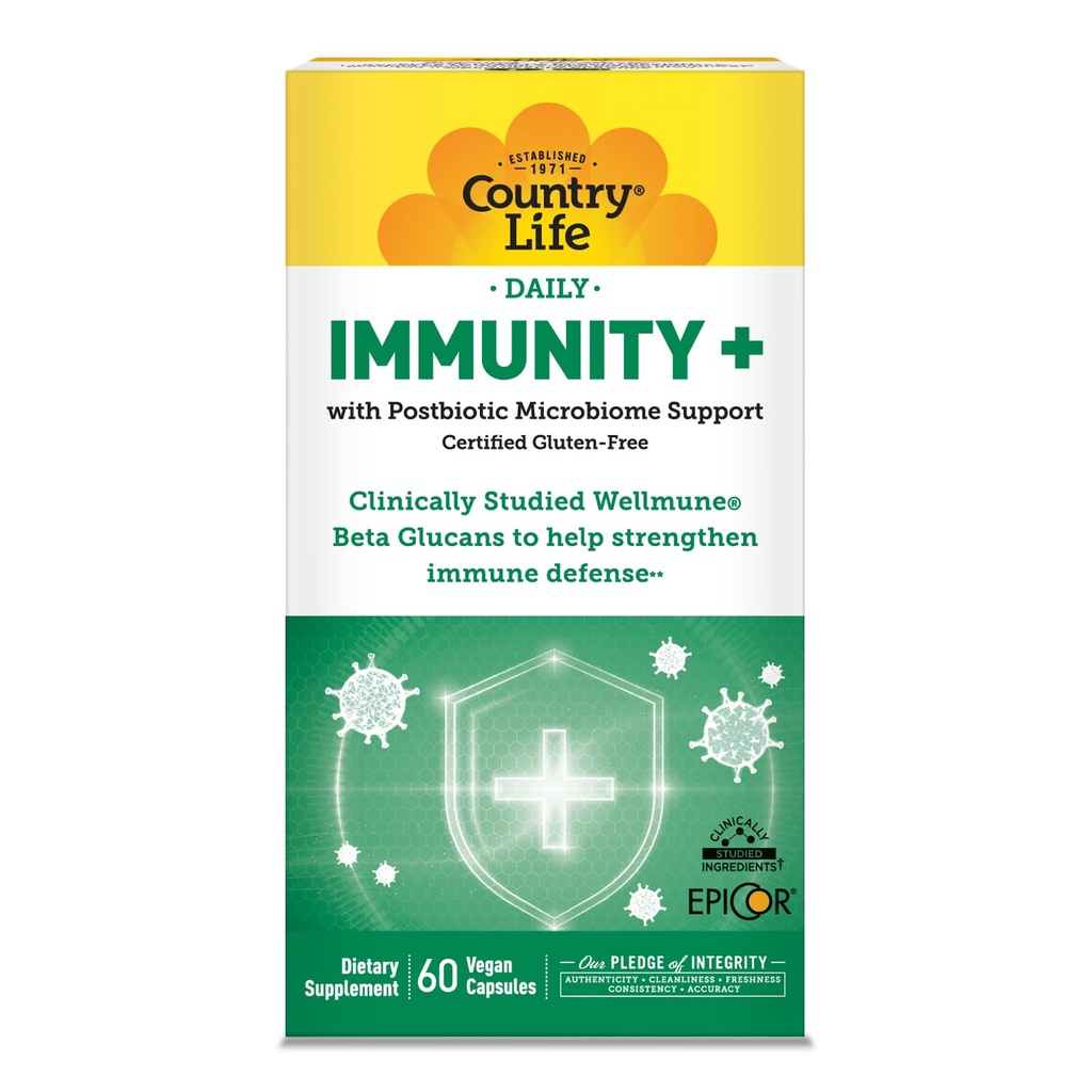 Country Life Immunity+ Supplement, 60 Capsules - Supports Immune and Gut Health - for Men and Women - Clinically Studied Ingredients, Vegan, Gluten Free, Certified B Corporation