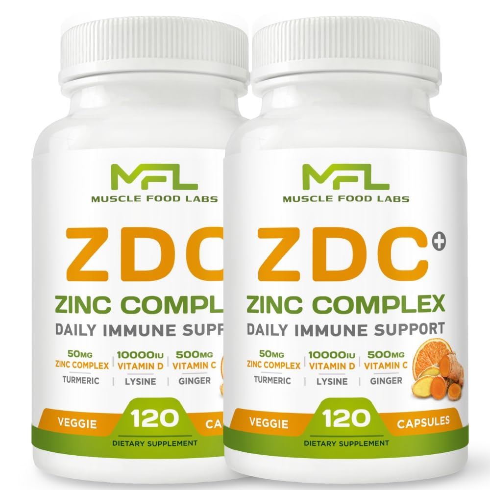 Z D C Plus | Vitamin C, 500mg | Vitamin D3, | Zinc, | Turmeric | Ginger | Lysine | Non-GMO & Gluten Free | Veggie Caps | 2 Pack