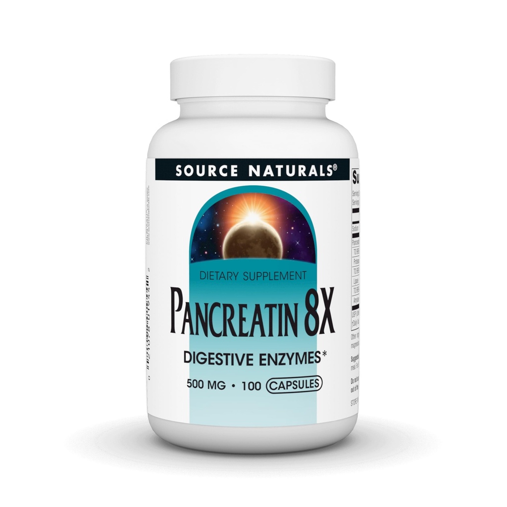 Bron Naturals Pancran 8X, 500 mg Digestieve Enzymen - 100 Capsules