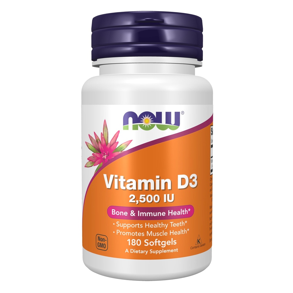 Now Supplements, Vitamin D3, 2,500 IU, Bone & Immune Health*, 180 Softgels