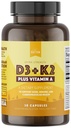 Natuurlijke ritme vitamine D3 + K2 (MK7) Plus vitamine A, voor bot, hart, & immuungezondheid, 30 capsules