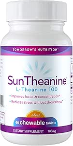Tomorrow's Nutrition - SunTheanine L-Theanine, 100mg Tablets to Help Concentration, Focus, and Stress, 60 Chewable Tablets
